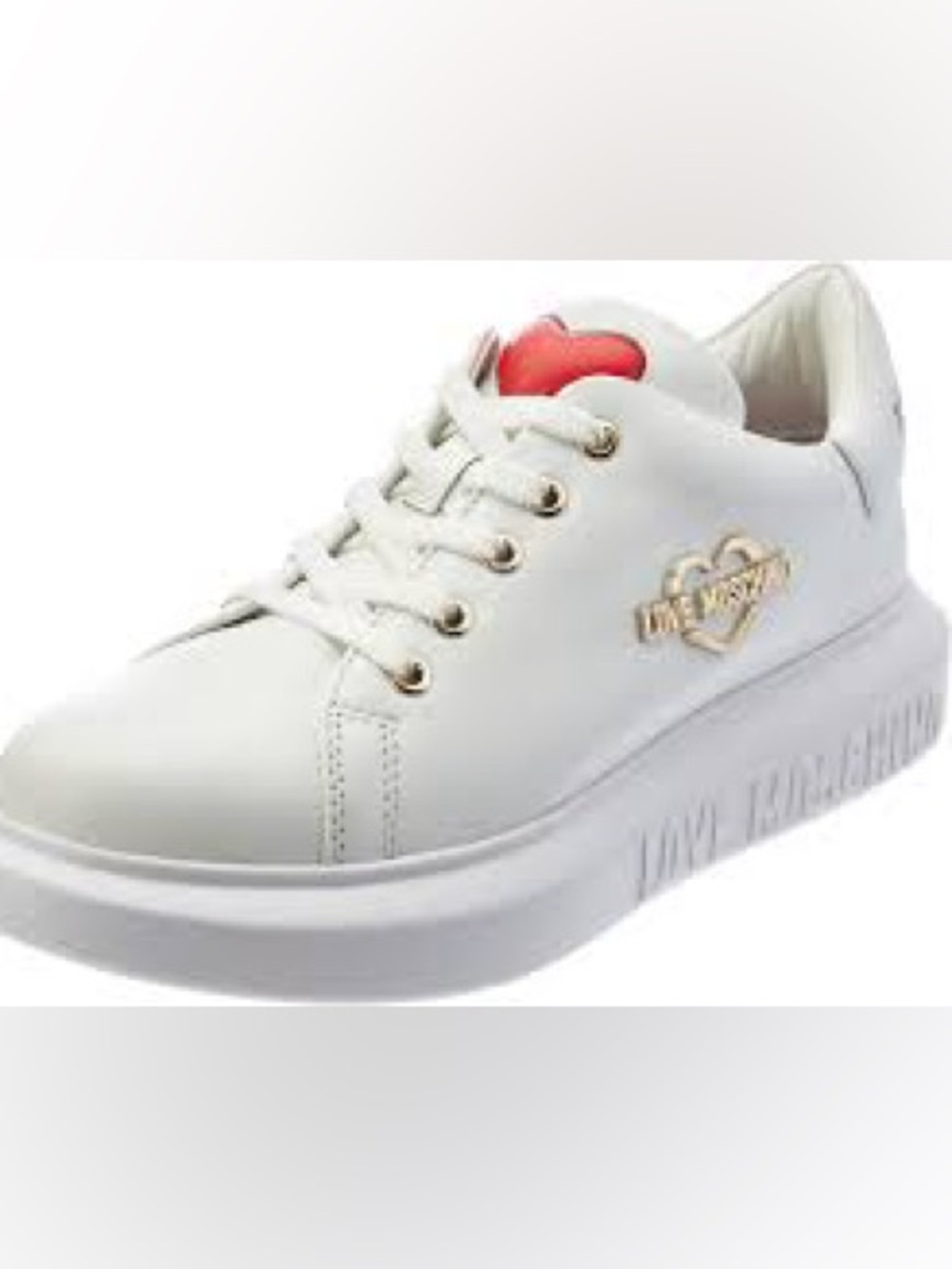 Love Moschino White Platform Sneaker with Red Heart Detail